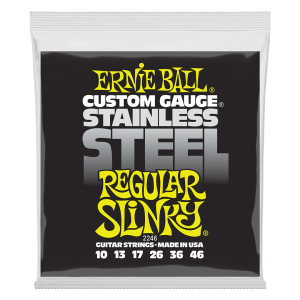 SET DE CUERDAS GUITARRA ELECT. REGULAR SLINKY INOXIDABLE 10–46 ERNIE BALL